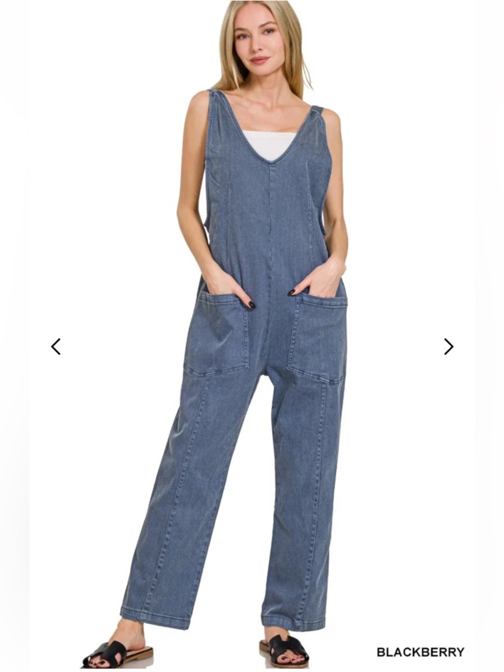 Zenana Outfitters Blue Denim Wide-Leg Overalls
